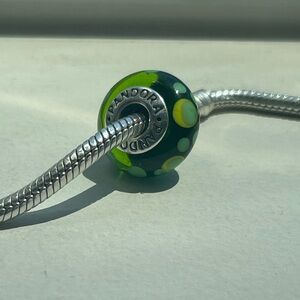 Retired Pandora Murano Glass Charm - Green Dots 790696